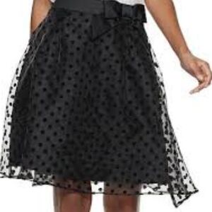 Elle, Women's Flocked A line Skirt with Sheer dot overlay. Size 10